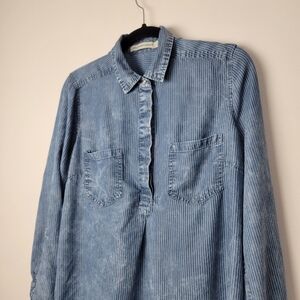 STANDARD GRACE WOMEN'S 3/4 SNAP UP LONG SLEEVE CHAMBRAY STONE WASH TOP SIZE M